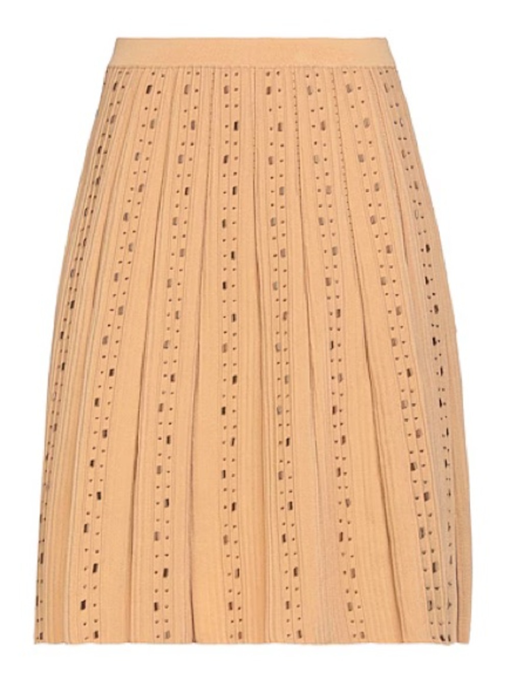 Sandro Paris Camel Eyelet Knit Midi Skirt A-Line Pleated Size 3/US Large
